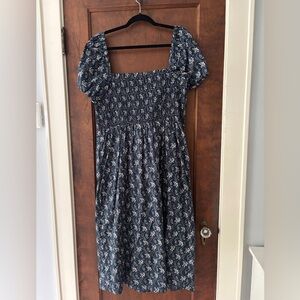 J. Crew Navy Floral Smocked Dress